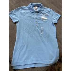NWT Y2K Ralph Lauren Sport Polo Embroidered Light Blue Womens Size M